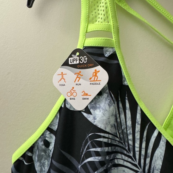 ZeroXposur Neon Green and Blue Tropical Tankini Top - Picture 2 of 5